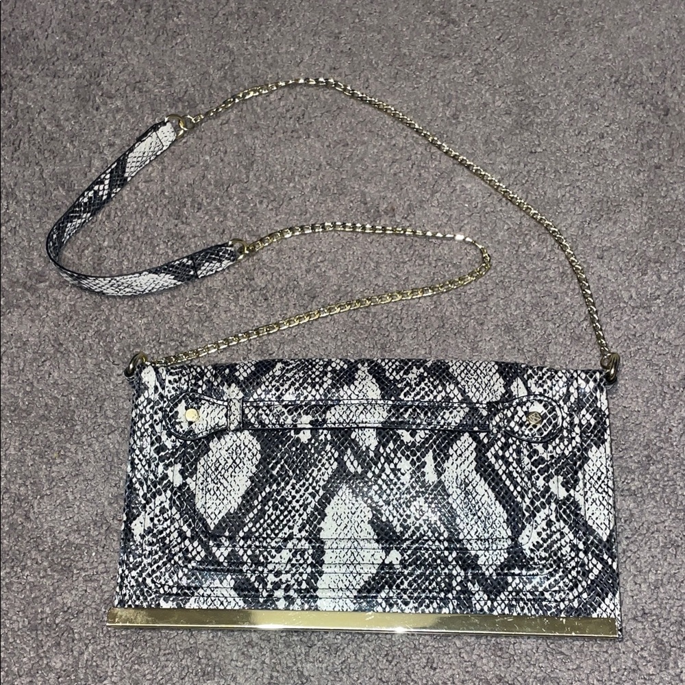 Sam & Libby Black and White Snake Print Clutch